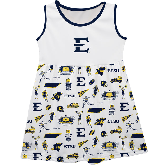 East Tennessee Buccaneers Sleeveless Tank Dress Girls White Repeat Print Hand Sketched Vive La Fete Impressions