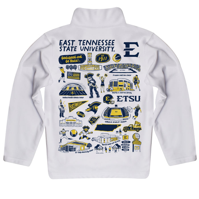 East Tennessee Buccaneers Hand Sketched Vive La Fete Impressions Artwork White Boys Quarter Zip Pullover V1