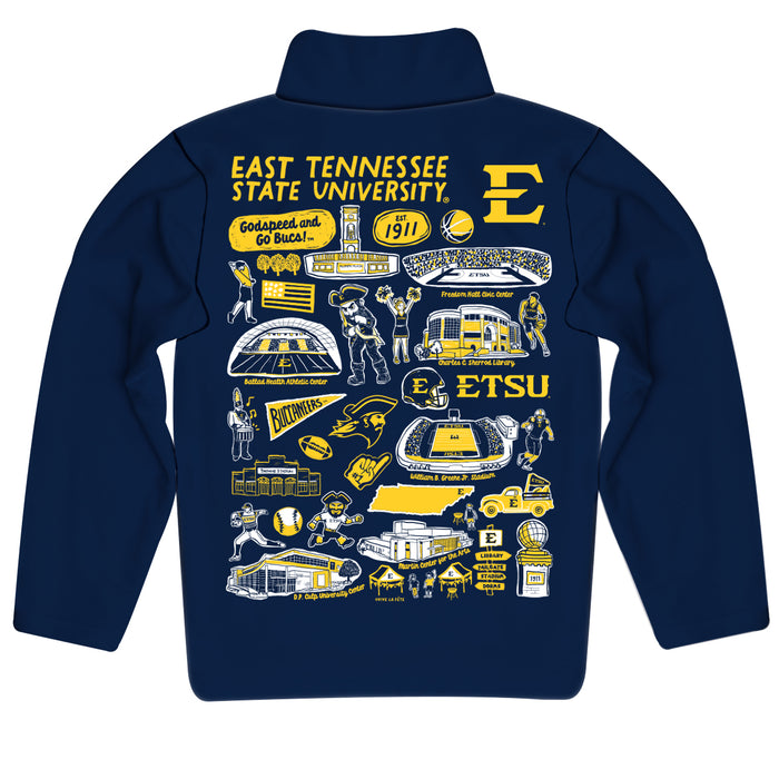 East Tennessee Buccaneers Hand Sketched Vive La Fete Impressions Artwork Navy Boys Quarter Zip Pullover V1