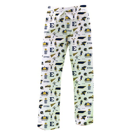 East Tennessee Buccaneers Repeat Print Hand Sketched Vive La Fete Impressions Artwork Womens  White  Lounge Pants