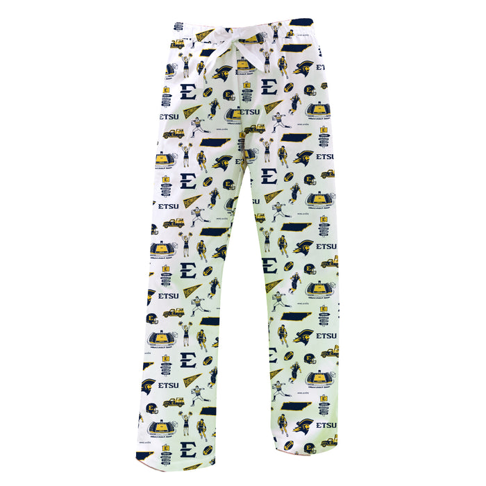 East Tennessee Buccaneers Repeat Print Hand Sketched Vive La Fete Impressions Artwork Womens  White  Lounge Pants