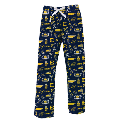 East Tennessee Buccaneers Repeat Print Hand Sketched Vive La Fete Impressions Artwork Womens  Navy  Lounge Pants