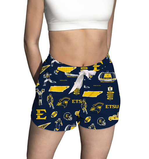 East Tennessee Buccaneers Repeat Print Hand Sketched Vive La Fete Impressions Artwork Womens Navy Lounge Shorts