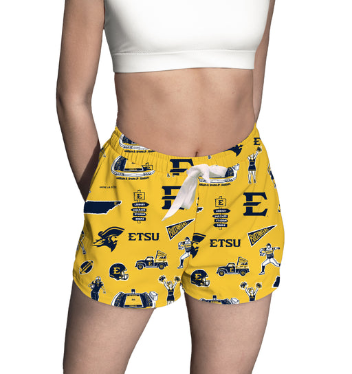 East Tennessee Buccaneers Repeat Print Hand Sketched Vive La Fete Impressions Artwork Womens Gold Lounge Shorts