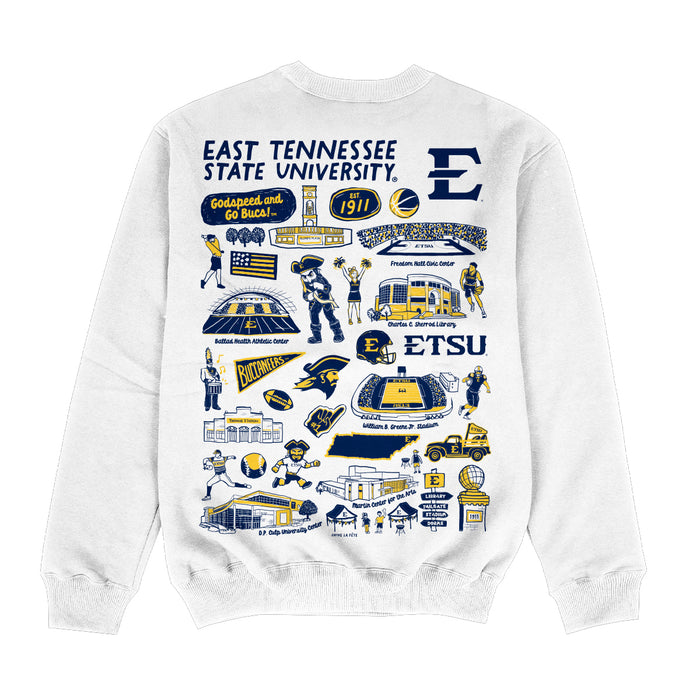 East Tennessee Buccaneers Hand Sketched Impressions Artwork White Crewneck Sweatshirt for Women