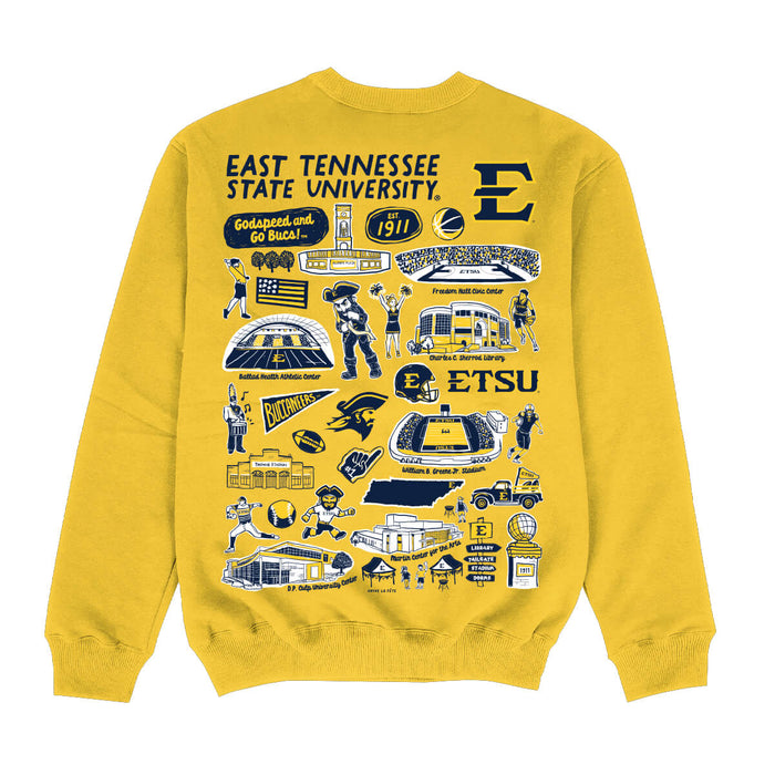 East Tennessee Buccaneers Hand Sketched Impressions Artwork Gold Crewneck Sweatshirt for Women