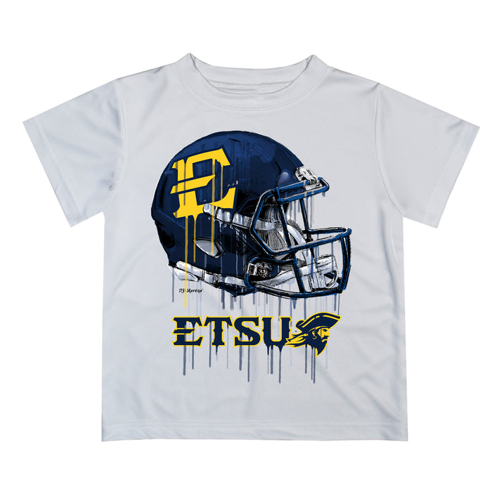 East Tennessee Buccaneers Original Dripping Football Helmet White T-Shirt by Vive La Fete