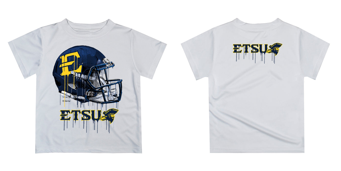 East Tennessee Buccaneers Original Dripping Football Helmet White T-Shirt by Vive La Fete