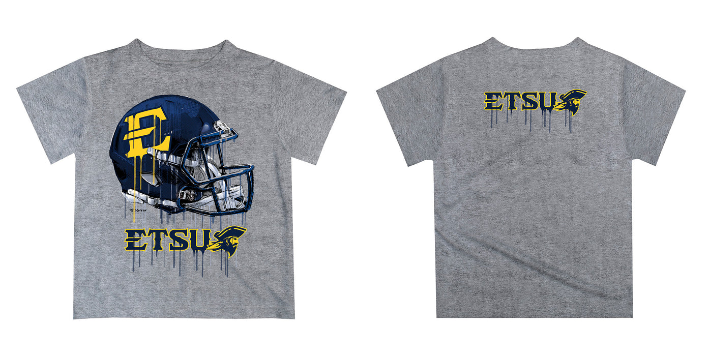 East Tennessee Buccaneers Original Dripping Football Helmet Heather Gray T-Shirt by Vive La Fete