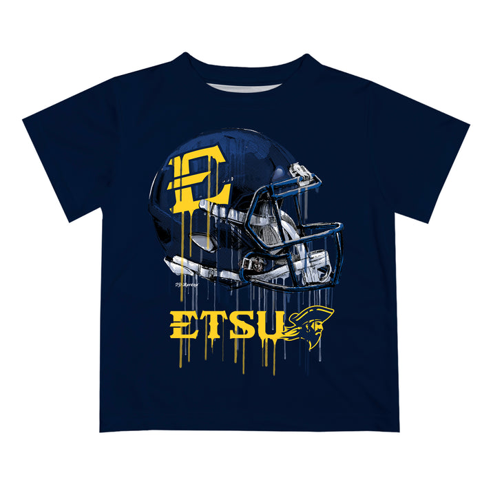 East Tennessee Buccaneers Original Dripping Football Helmet Navy T-Shirt by Vive La Fete