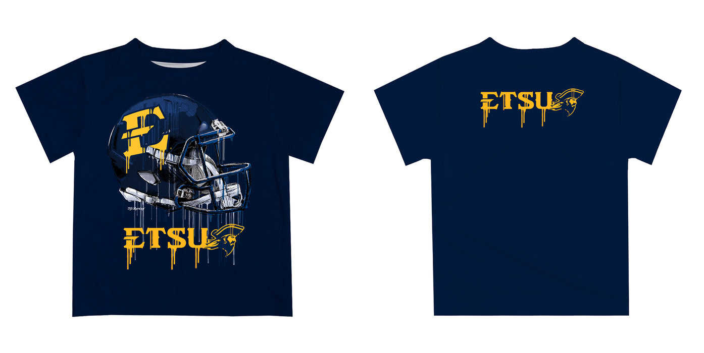 East Tennessee Buccaneers Original Dripping Football Helmet Navy T-Shirt by Vive La Fete