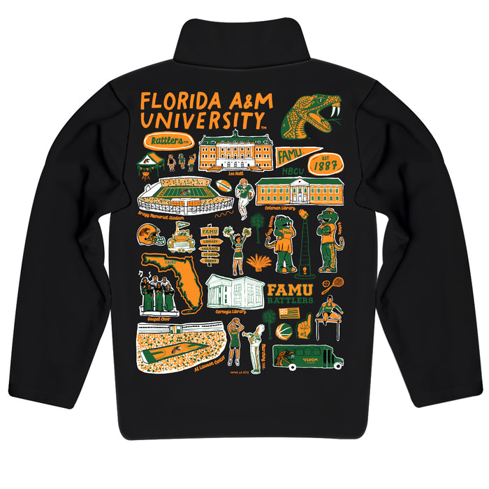 Florida A&M University Rattlers Hand Sketched Vive La Fete Impressions Artwork Black Boys Quarter Zip Pullover V1