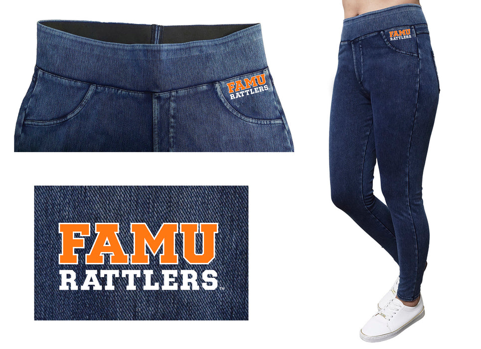 Florida A&M University Rattlers Vive La Fete Game Day Collegiate Logo on Fake Pocket Women Orange Jeggings