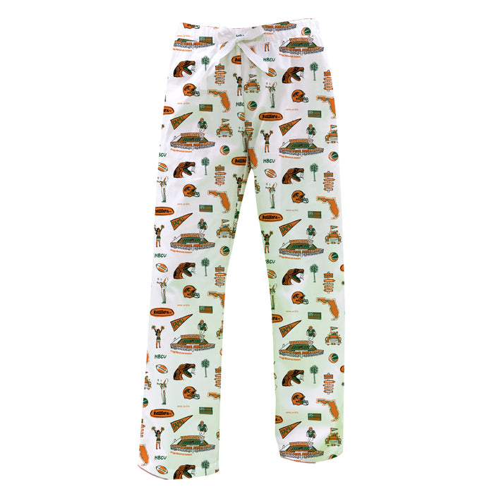 Florida A&M University Rattlers Repeat Print Hand Sketched Vive La Fete Impressions Artwork Womens  White  Lounge Pants