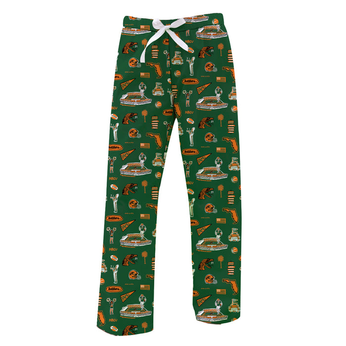 Florida A&M University Rattlers Repeat Print Hand Sketched Vive La Fete Impressions Artwork Womens  Green  Lounge Pants