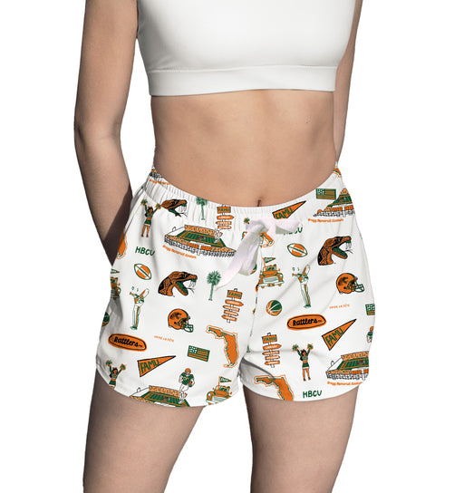 Florida A&M University Rattlers Repeat Print Hand Sketched Vive La Fete Impressions Artwork Womens White Lounge Shorts