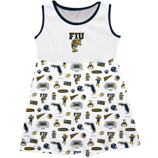 FIU Panthers  Sleeveless Tank Dress Girls White Repeat Print Hand Sketched Vive La Fete Impressions