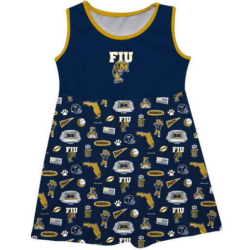 FIU Panthers  Sleeveless Tank Dress Girls Blue Repeat Print Hand Sketched Vive La Fete Impressions