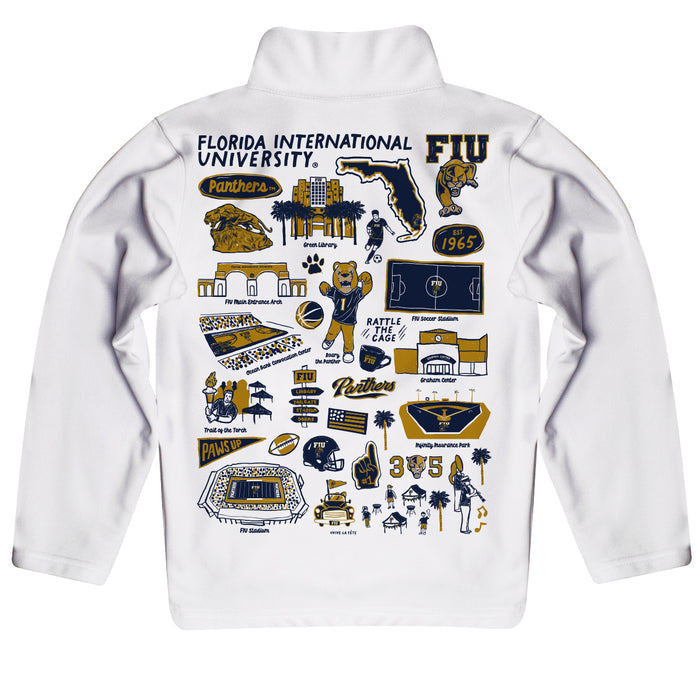 FIU Panthers  Hand Sketched Vive La Fete Impressions Artwork White Boys Quarter Zip Pullover V1