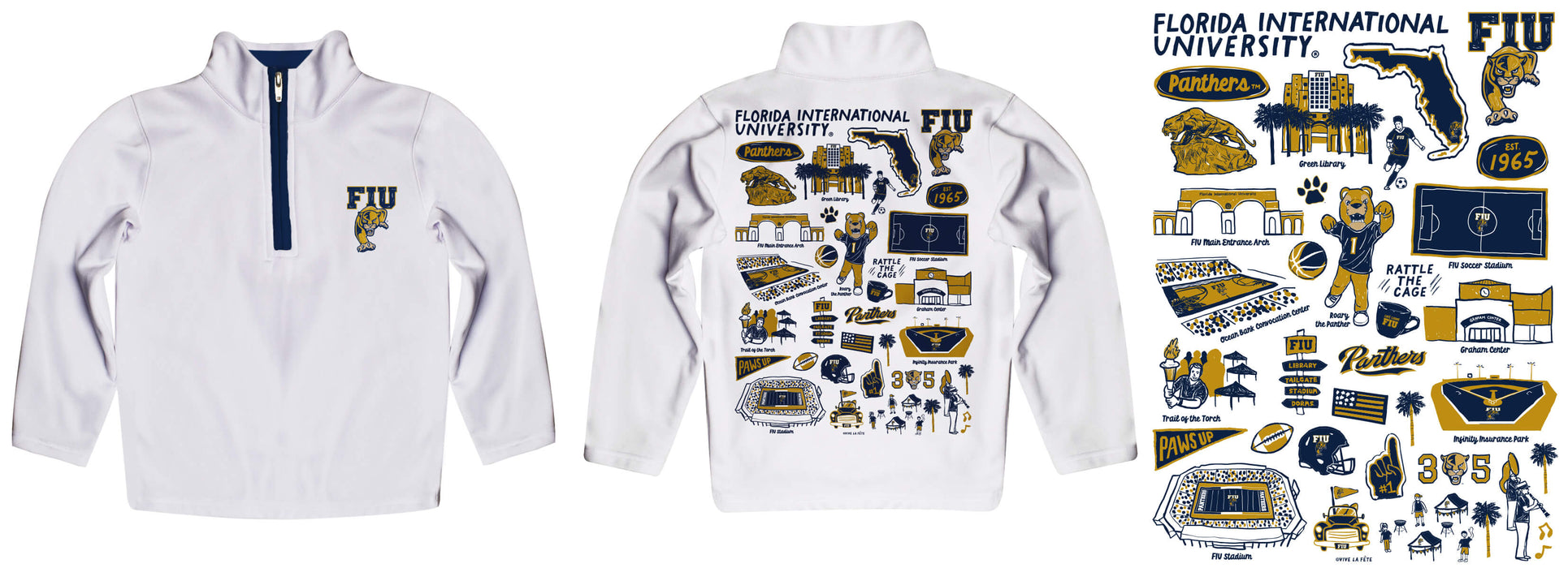 FIU Panthers  Hand Sketched Vive La Fete Impressions Artwork White Boys Quarter Zip Pullover V1