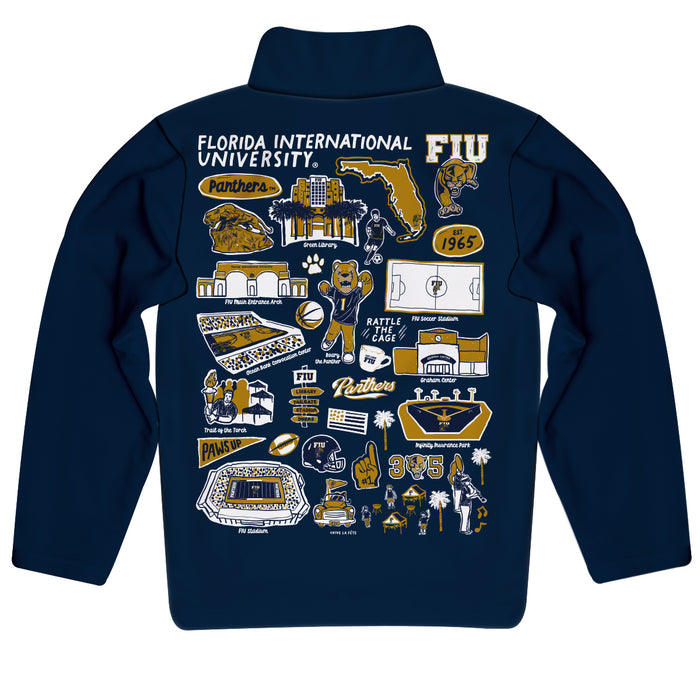 FIU Panthers  Hand Sketched Vive La Fete Impressions Artwork  Blue Boys Quarter Zip Pullover V1