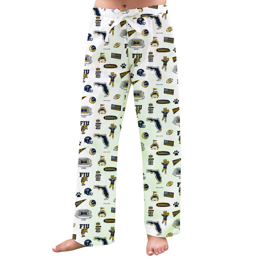 FIU Panthers Repeat Print Hand Sketched Vive La Fete Impressions Artwork Womens  White  Lounge Pants