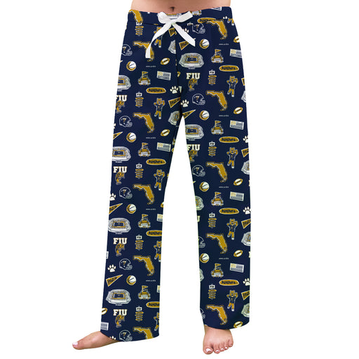 FIU Panthers Repeat Print Hand Sketched Vive La Fete Impressions Artwork Womens  Blue  Lounge Pants