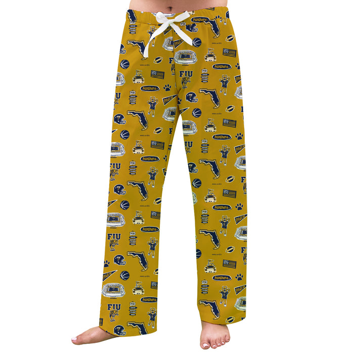 FIU Panthers Repeat Print Hand Sketched Vive La Fete Impressions Artwork Womens  Gold  Lounge Pants