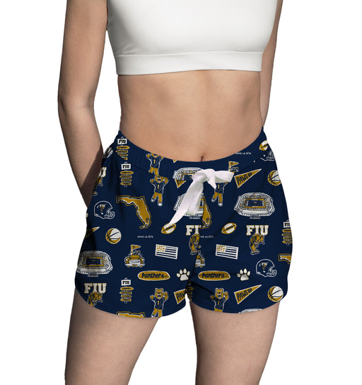 FIU Panthers  Repeat Print Hand Sketched Vive La Fete Impressions Artwork Womens Blue Lounge Shorts