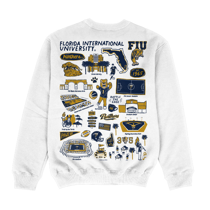 FIU Panthers Hand Sketched Impressions Artwork White Crewneck Sweatshirt for Women