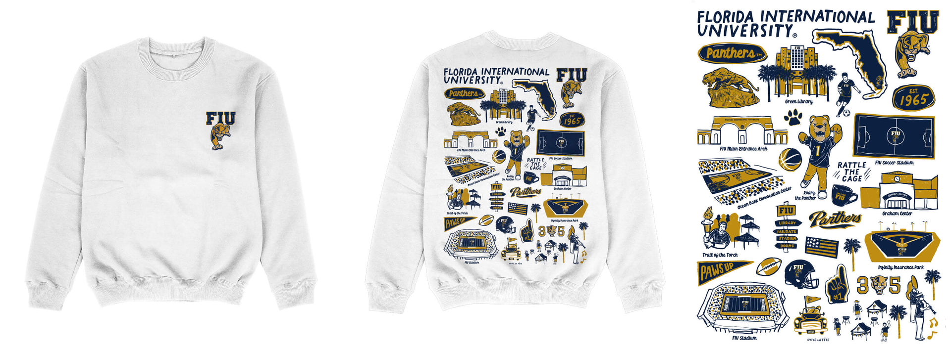 FIU Panthers Hand Sketched Impressions Artwork White Crewneck Sweatshirt for Women