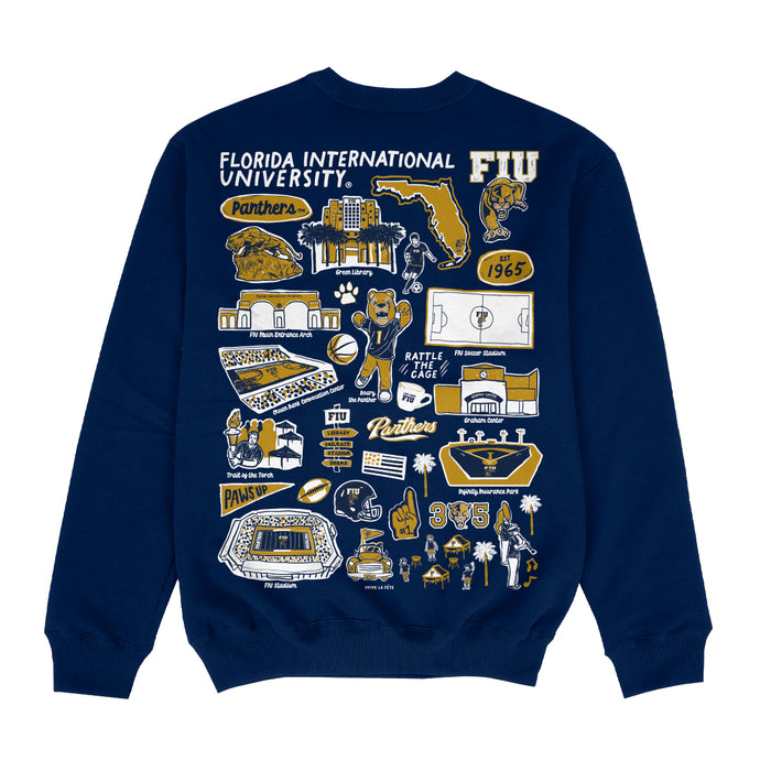 FIU Panthers Hand Sketched Impressions Artwork Blue Crewneck Sweatshirt for Women