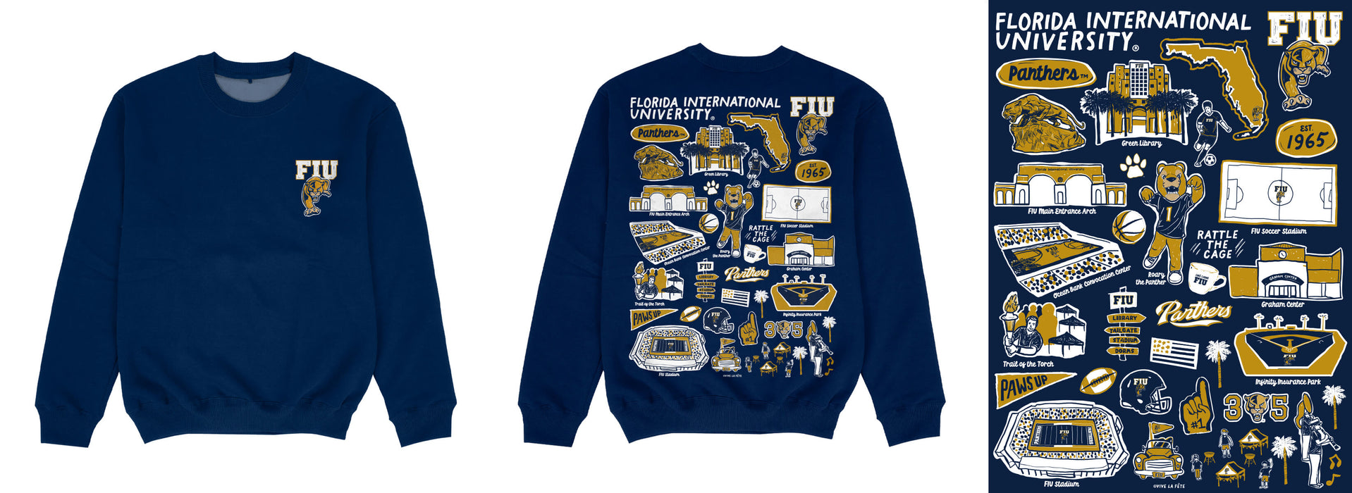 FIU Panthers Hand Sketched Impressions Artwork Blue Crewneck Sweatshirt for Women