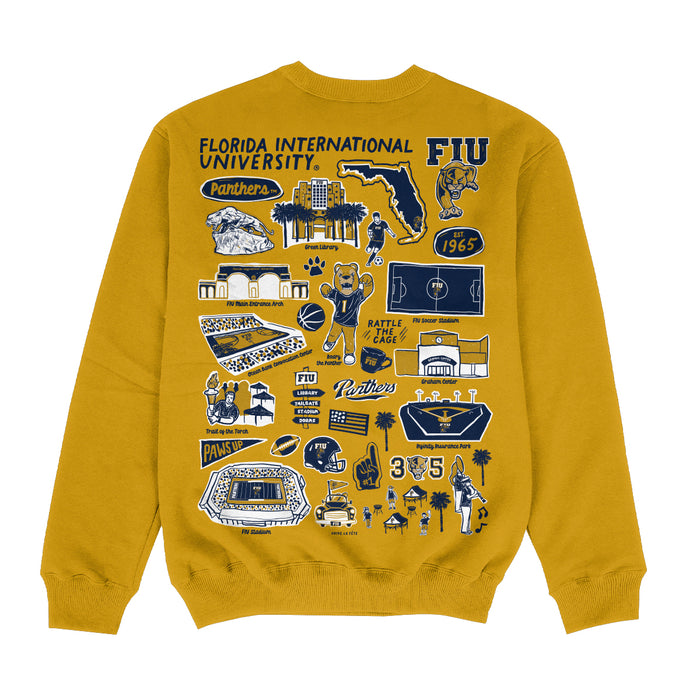 FIU Panthers Hand Sketched Impressions Artwork Gold Crewneck Sweatshirt for Women