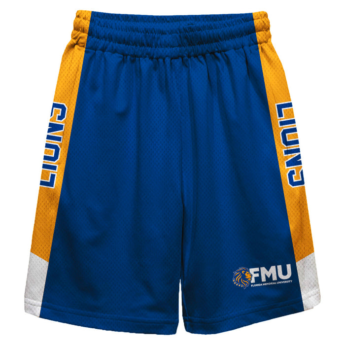 Florida Memorial Lions Vive La Fete Game Day Blue Stripes Boys Solid Orange Athletic Mesh Short