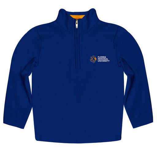 Florida Memorial University FMU Lions Vive La Fete Game Day Solid Blue Quarter Zip Pullover Sleeves