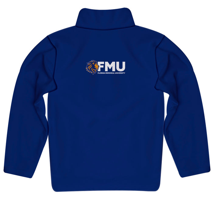 Florida Memorial University FMU Lions Vive La Fete Game Day Solid Blue Quarter Zip Pullover Sleeves