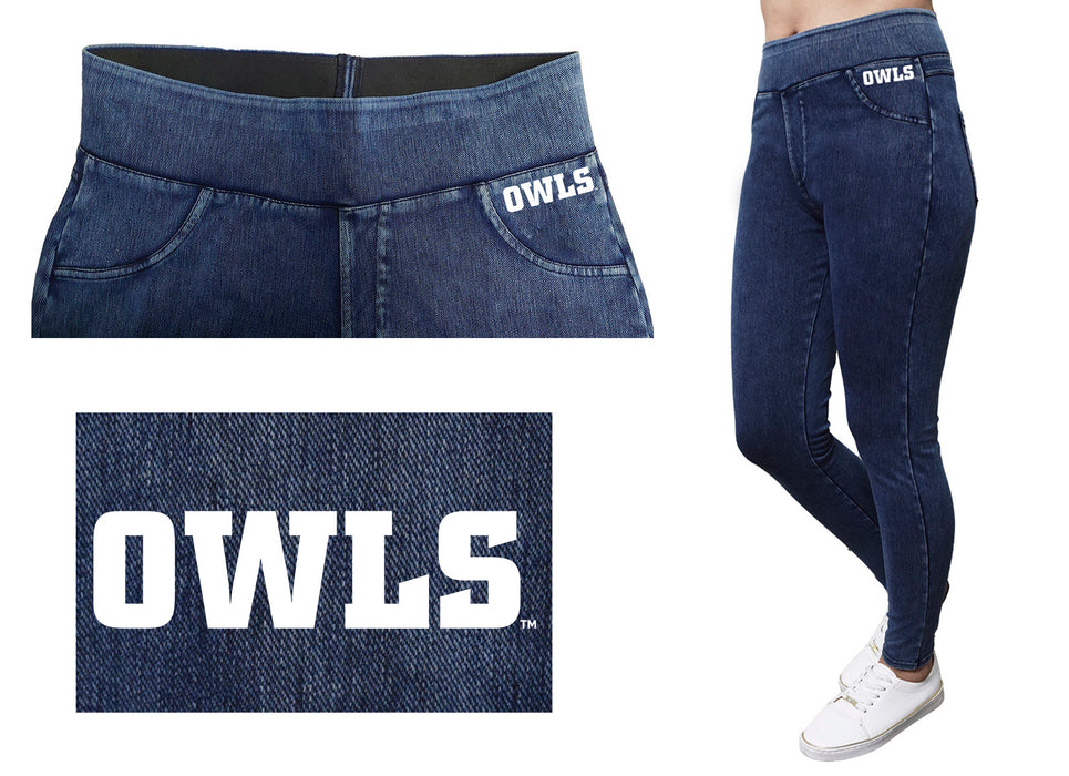 Florida Atlantic Owls Vive La Fete Game Day Collegiate Logo on Fake Pocket Women Blue Jeggings