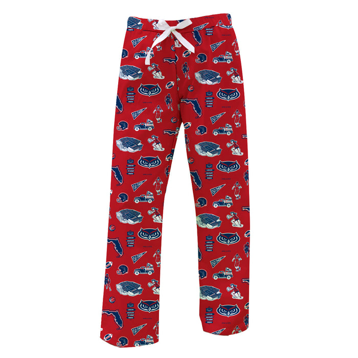 Florida Atlantic Owls Repeat Print Hand Sketched Vive La Fete Impressions Artwork Womens  Red  Lounge Pants