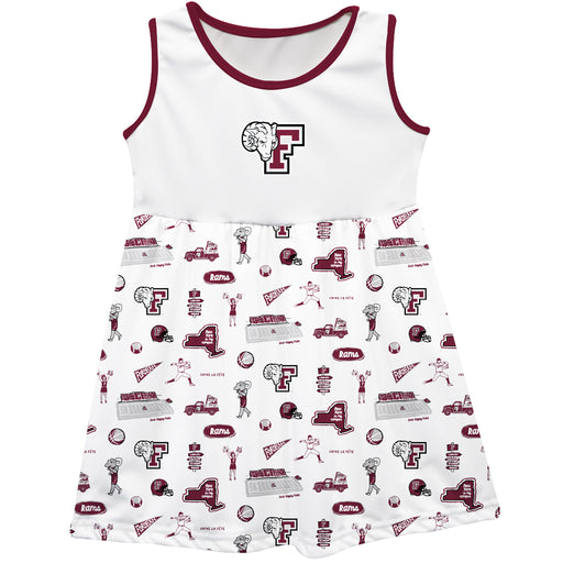 Fordham Rams Sleeveless Tank Dress Girls White Repeat Print Hand Sketched Vive La Fete Impressions