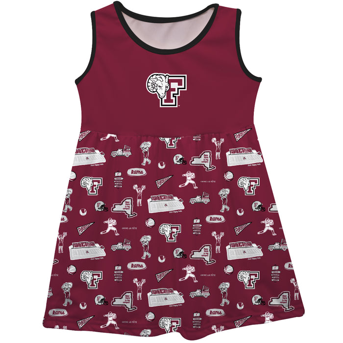 Fordham Rams Sleeveless Tank Dress Girls Maroon Repeat Print Hand Sketched Vive La Fete Impressions