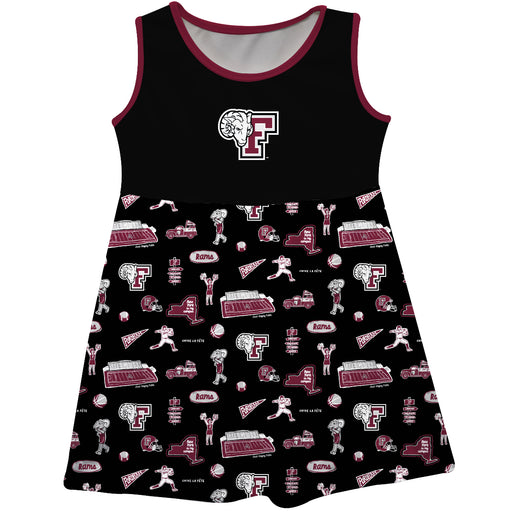 Fordham Rams Sleeveless Tank Dress Girls Black Repeat Print Hand Sketched Vive La Fete Impressions