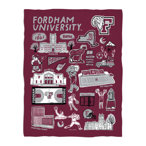 Fordham Rams Maroon Hand Sketched Vive La Fete Impressions Artwork Plush Soft Minky Blanket 36 x 48