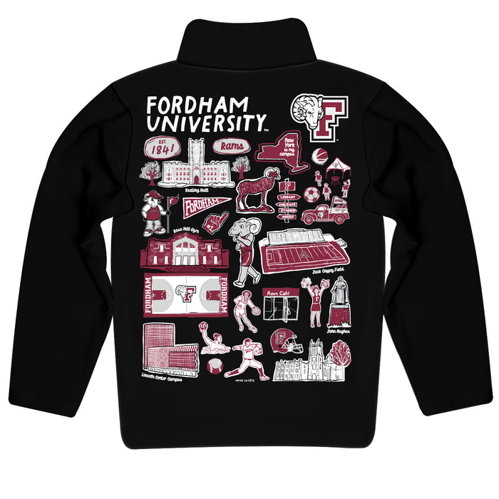 Fordham Rams Hand Sketched Vive La Fete Impressions Artwork  Black Boys Quarter Zip Pullover V1