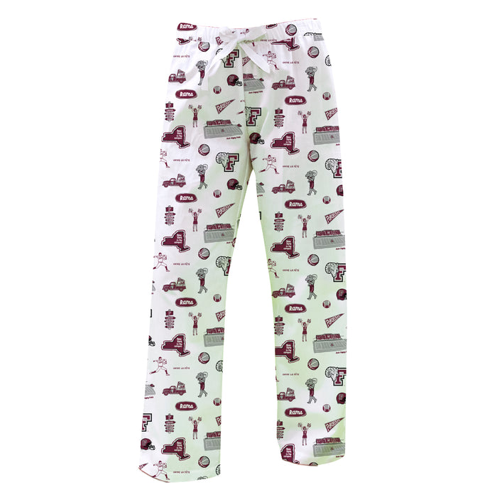 Fordham Rams Repeat Print Hand Sketched Vive La Fete Impressions Artwork Womens  White  Lounge Pants