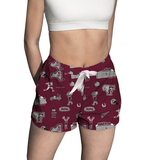 Fordham Rams Repeat Print Hand Sketched Vive La Fete Impressions Artwork Womens Maroon Lounge Shorts