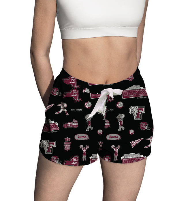 Fordham Rams Repeat Print Hand Sketched Vive La Fete Impressions Artwork Womens Black Lounge Shorts