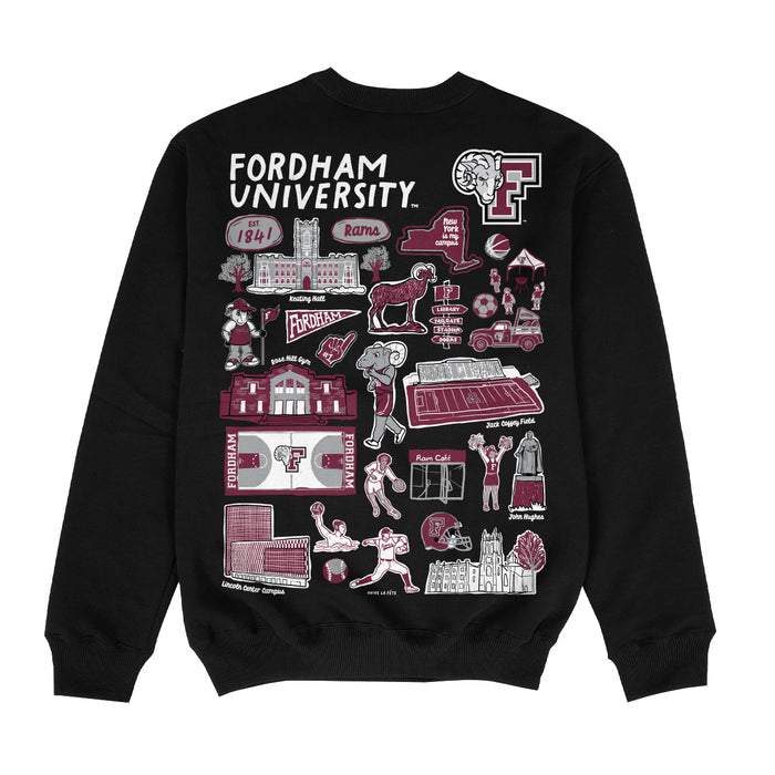 Fordham Rams Hand Sketched Impressions Artwork Black Crewneck Sweatshirt for Women