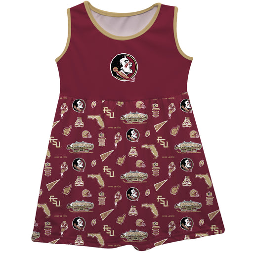 Florida State Seminoles Sleeveless Tank Dress Girls Garnet Repeat Print Hand Sketched Vive La Fete Impressions