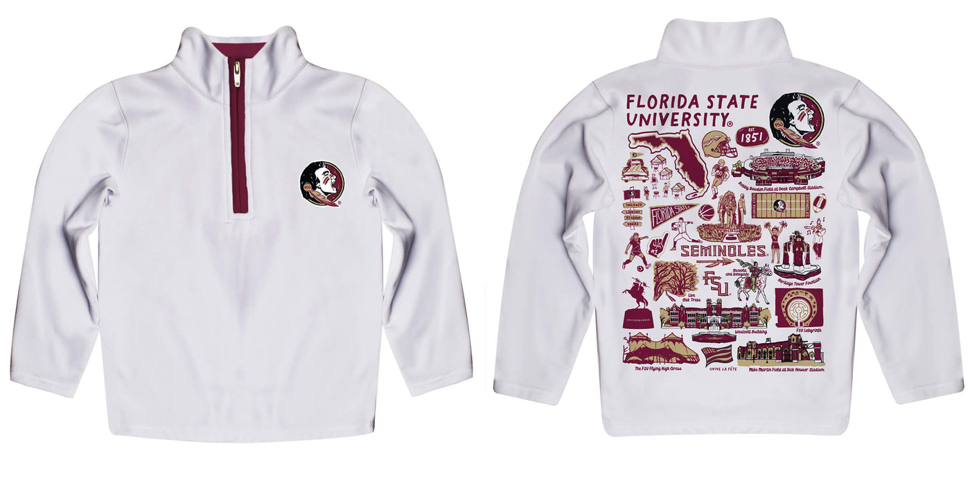 Florida State Seminoles Hand Sketched Vive La Fete Impressions Artwork White Boys Quarter Zip Pullover V1